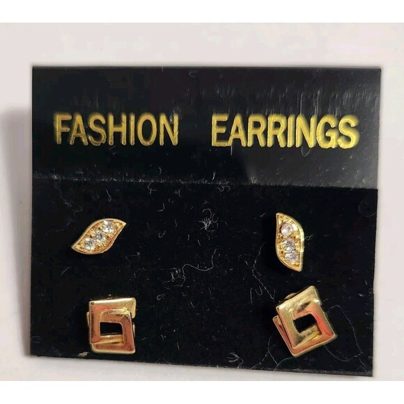 Lot Of 7 Pierced Vintage Fashion Earrings Gold Toned Dangling Blue Red Black - Picture 2 of 9